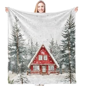 HIWX Christmas Throw Blanket Winter Holiday Throw Blanket Snowy Farmhouse Winter Christmas Tree Throw Blanket for Couch Sofa Bed Christmas Living Room Bedroom Decor 50×60 Inches
