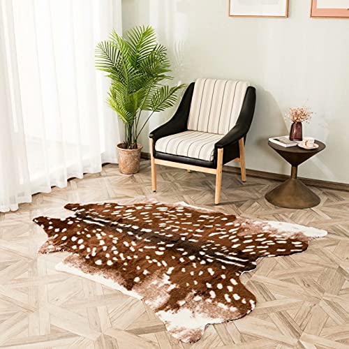 Alfombra grande con estampado de ciervos Sika de piel sintética, 1,5 m x 1,8 m, alfombra con estampado de animales para decoración, color blanco y marrón Cover