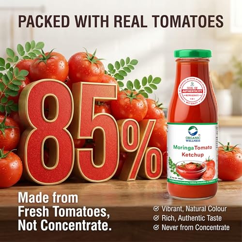 Image of Organic Wellness Moringa Tomato Ketchup 350g | 100% Natural | 85% Fresh Tomatoes | No Chemicals, No Added Colors, No CornStarch, No Oils, No Preservatives, No Thickeners (Pack-2)