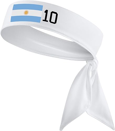 Diadema deportiva con diseño de bandera de Argentina 10 para fútbol fútbol fútbol fútbol blanco negro azul fitness 10 banda elástica para el sudor