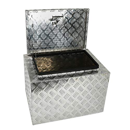 Tyfyb 24"X17"X18" Silver Aluminum 5 Bar Tread Tool Box Truck Car Outdoor Trailer Pickup Underbody Toolbox Rv Storage Organizer W/Lock Latch W/Keys, T-Handle #TOP2
