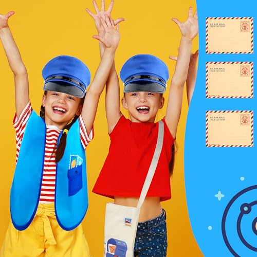 Disfraz infantil de cartero con chaleco, gorra y bolsa miniatura 4