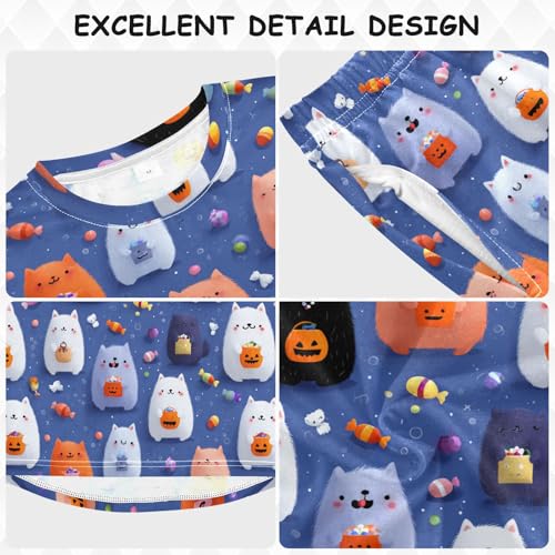 Long Sleeve Pajama Set for Girls Boys Kids,Cute Halloween Cats Pattern Comfy Nightwear Soft Loungewear,Family Matching PJs Underwear Set 8T3