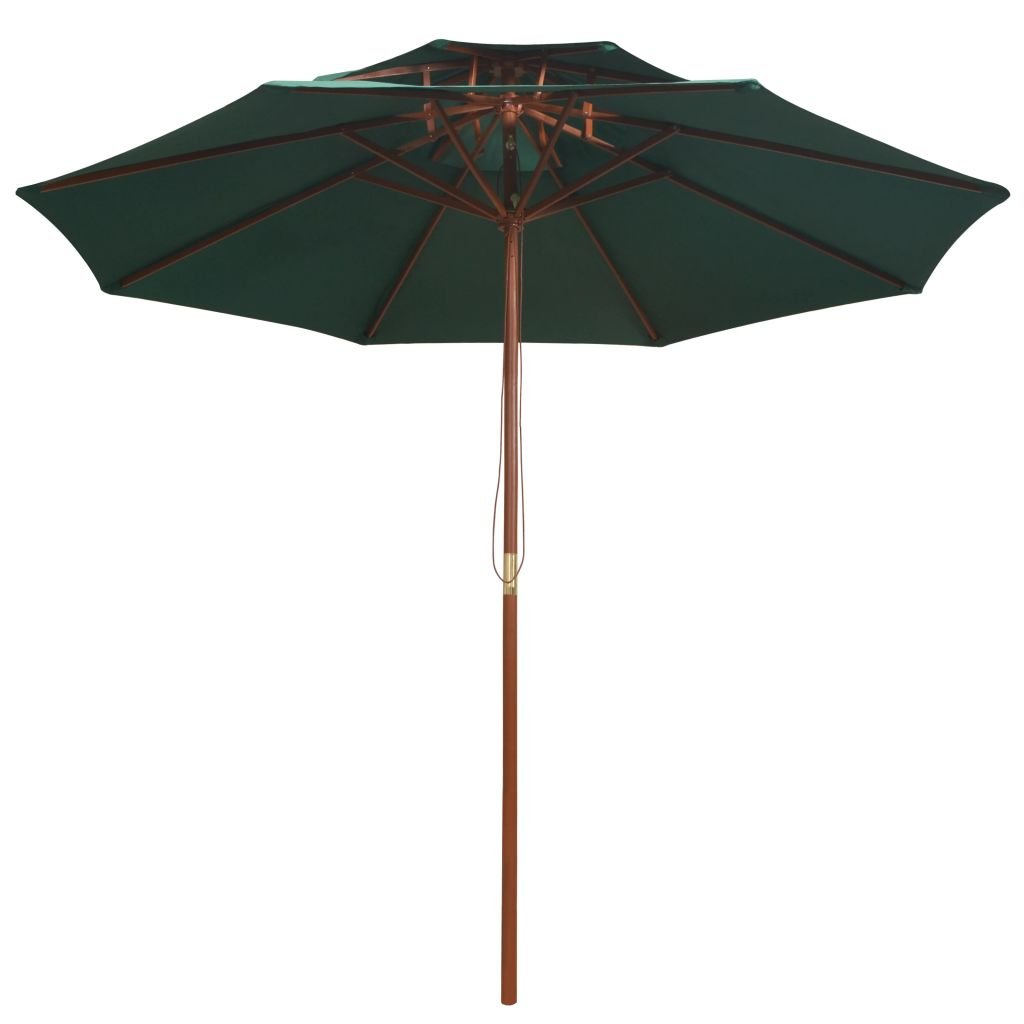 Homgoday Sombrilla de Dos Pisos con Palo de Madera Verde 270x270 cmSombrilla de Jardín, Protección UV Sombrilla Jardín Grande Orientable Jardín Parasol Balcón