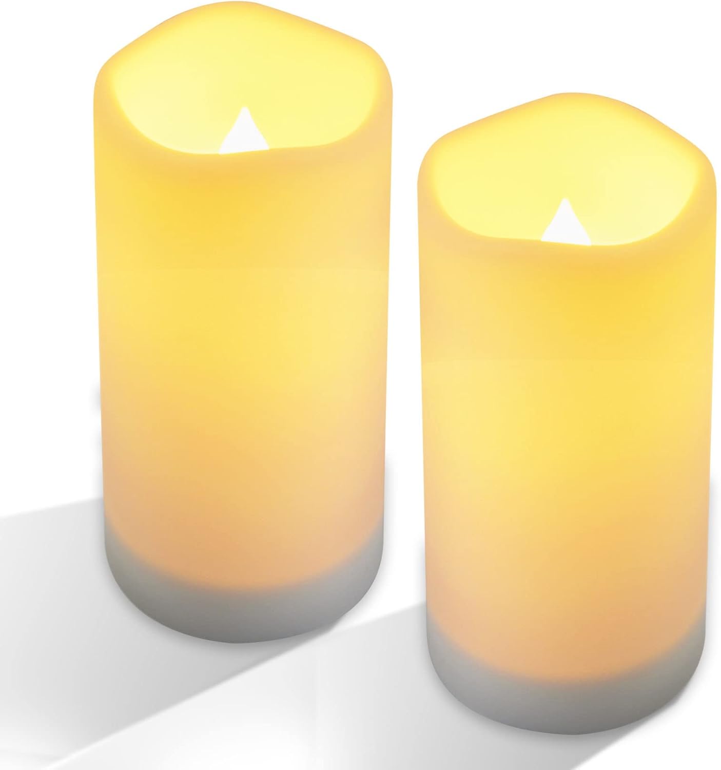 NURADA Large Outdoor Solar Powered Candles - Flameless Pillar Waterproof Rechargeable Candle Set, White Resin, LED Light, Rechargeable Solar Battery Included, Waterproof for Patio Decor 3.25" x 6"