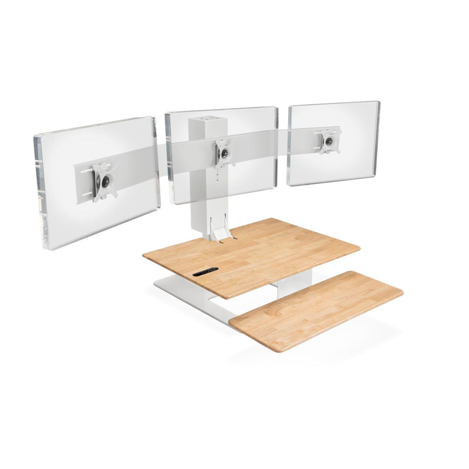 UPLIFT DESK - E7 Electric Standing Desk Converter, White Base, Natural Rubberwood Worksurface (Triple Monitor)