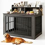 IRONCK Extra Large Dog Crate Furniture, 43.3 inches Wooden Dog Crate with Storage and 4 Hooks, Heavy Duty Pet Crate for Large Dog, Decorative Pet Cage for Indoor (30' L x 43.3' W x 41.1' H)