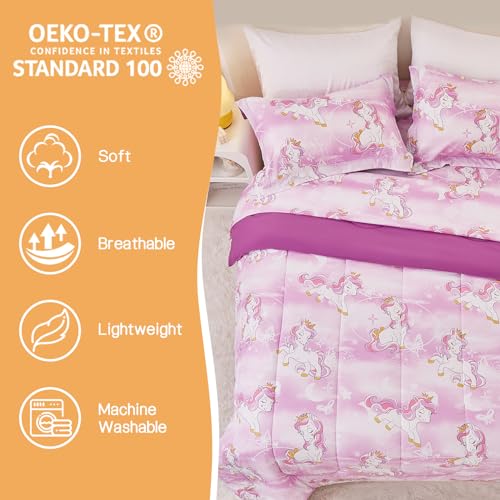Image of Yibeizi Unicorn Kids Comforter Set for Girls Twin Lavender Bedding