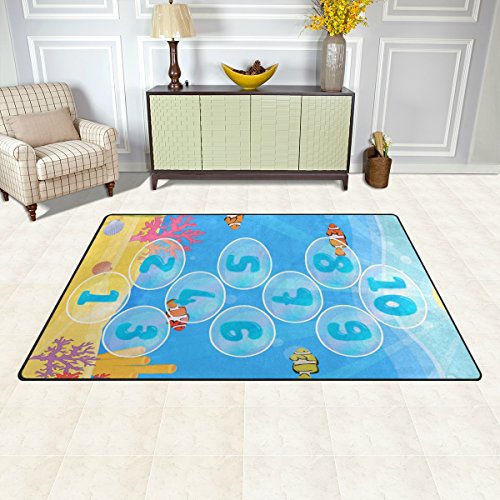 Welllee Area Rug,Underwater Marine Hopscotch Game Floor Rug Non-Slip Doormat For Living Dining Dorm Room Bedroom Decor 60X39 Inch #TOP1