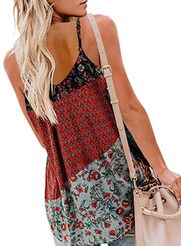 Eytino Women Casual V Neck Spaghetti Strap Shirt Summer Sleeveless Blouse Tank Tops,Xx-Large Multicolor #TOP1