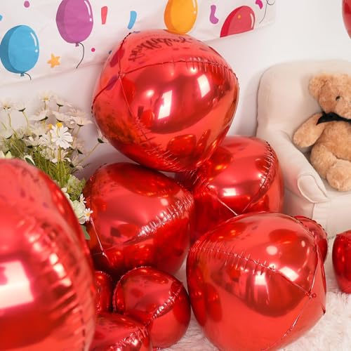 Image of 12PCS Metallic Red Round Foil Balloons 22 inch 15 inch 10 inch Large Mylar Balloons | Shiny Red 4D Ball Balloons for Birthday Party, Graduation, Wedding, Christmas, New Year, Disco Prom Party Decorations