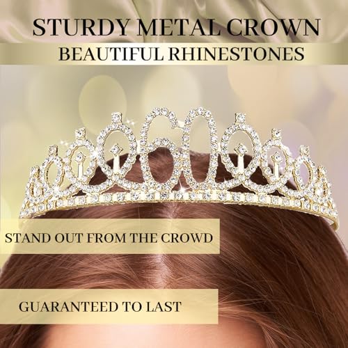 Image of Trgowaul 60th Birthday Decorations for Women, Banner, Sash and Crown, Cake Topper, 60 Number Balloon, Fringe Curtains, Champagne Gold 60th Birthday Party Supplies