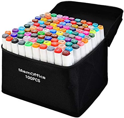 Memoffice 100 Colors Dual Tips Alcohol Markers, Sketch Markers Set for Kids Adults Artists, Alcohol Based Markers with Carrying Case for Anime Design, Painting, Highlighting, Great Gift Idea