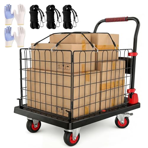 STEEL-LAND 2WAY カゴ台車 ブレーキ付き 耐荷重200kg 小型 運搬車 リヤカー 収納バスケットカート 折りたたみ式 静音 軽量設計 農業/ガーデン/倉庫/業務/家庭用 防散乱ネット3本＆滑り止め手袋2組付属（カゴサイズ72×46×45cm） [並行輸入品] - ＳＴＥＥＬ－ＬＡＮＤ - 商品画像