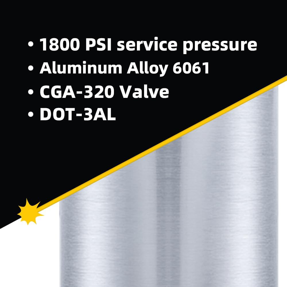 2.5lb Aluminum New CO2 Tank, DOT Approved Gas Cylinder with CGA 320 Valve for Kegerators and Draft Beer Dispensing