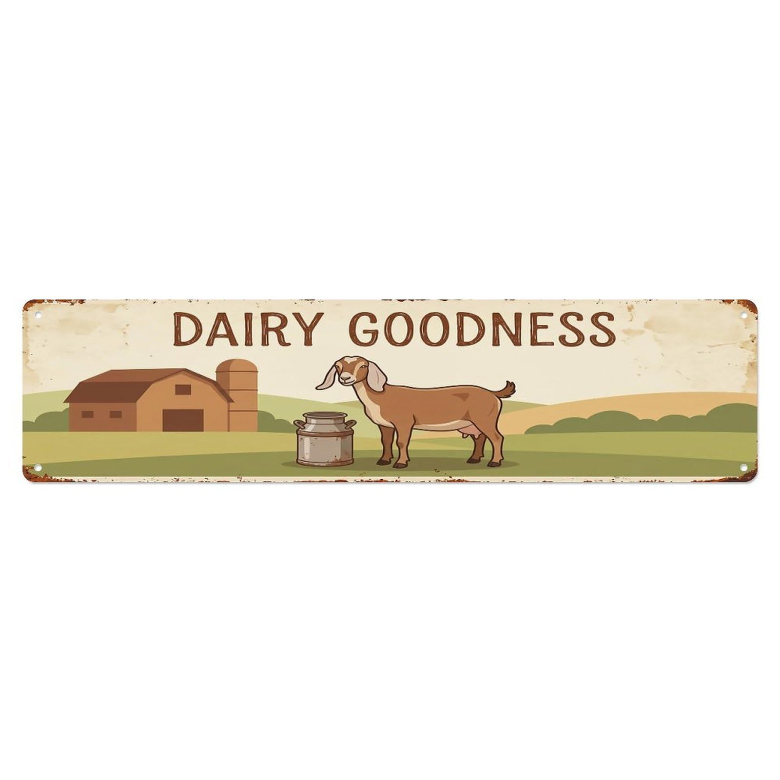 Vintage Nubian Goat Farm Scene Dairy Goodness Metal Tin Sign
