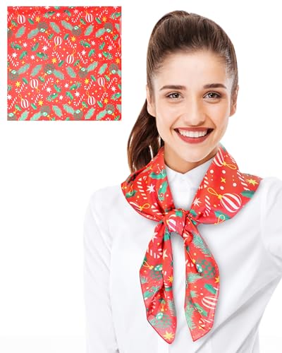 CBC Crown Women's Lightweight Soft Silk Feeling Christmas, Poinsettia, Snowman Scarf 13
