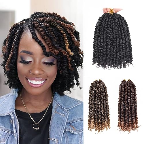 Leeven 10 Inch Passion Twist Crochet Hair 8 Packs (6 Packs #1B+1 Pack T27+1 Pack T30) Short Bomb Pre-Twisted Passion Twist Mixed 3 Color Combo Pack Synthetic Hair for Women