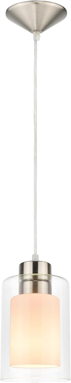 Ntsunxeko Pendant Light Contemporary Mini Pendant Lighting Adjustable Single Pendant Hanging Light for Kitchen Island Dining Room with Clear and White Glass in Brushed Nickel - - 