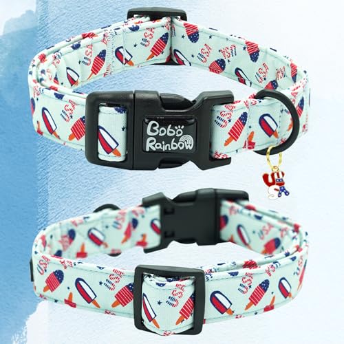 Image of Independence Dog Collar-USA Flag Popsicle Print Pet Collar Adjustable Cute Soft Collars Holiday Comfortable Cotton Puppy Collar Gift for Large Dogs