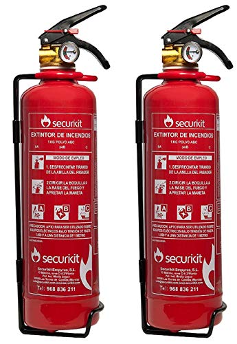SECURIKIT Pack Ahorro DE 2 EXTINTORES Polvo ABC DE 1 Kg HOMOLOGADOS para Coche Y Moto-EFICACIA: 5A 34B C