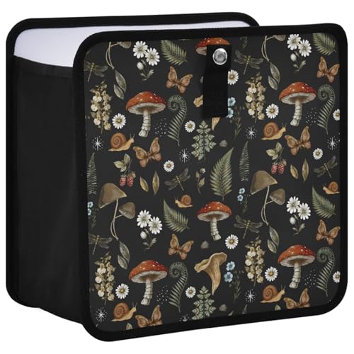 Image of Mushrooms Car Trash Can, Foldable Hanging Car Trash Bag, Vintage Flower Butterfly Dragonfly Small Waterproof Car Accessories Garbage Bin
