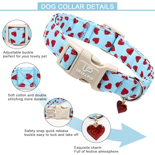 Image of Valentine's Dog Collar, UP URARA PUP Pink Heart Adjustable Pet Collar with Bowknot Charm, Wedding Dog Accessories for Small Medium Large Dogs