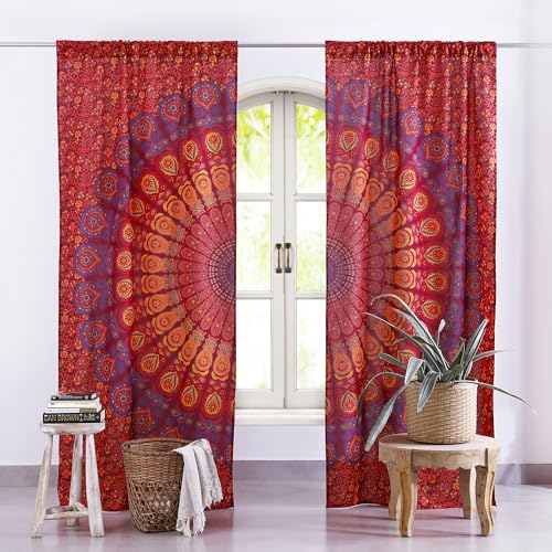 Popular Handicrafts Maroon Hippie Mandala Curtains 83 Inch Length for