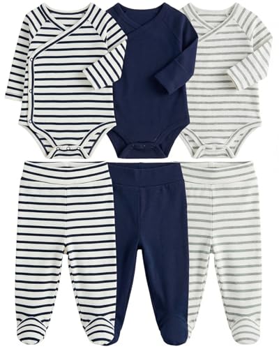 JiAmy 3PCS Baby Bodysuits Baby Pants Trousers Baby Clothes Set Long Sleeve Grow Vests for Baby Boys and Girls Navy Blue Suit 0-3 Months
