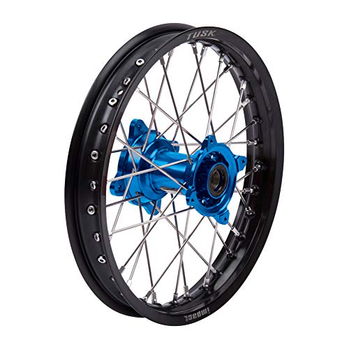Tusk 01-MR-185-16-12 Impact Complete Wheel - Rear 16 x 1.85 Black Rim/Silver Spoke/Blue Hub