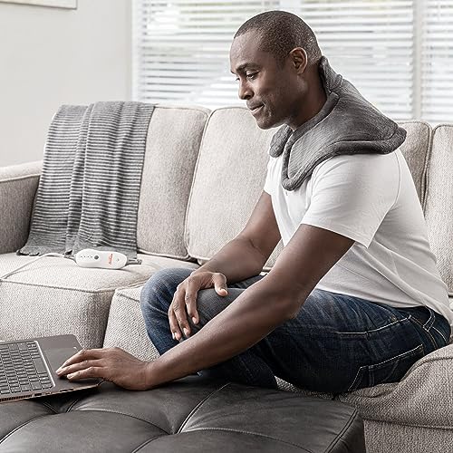 Image of Sunbeam Heating Pad for Neck and Shoulder Pain Relief with Auto Shut Off and Moist Heating Option 22 x 14 Grey