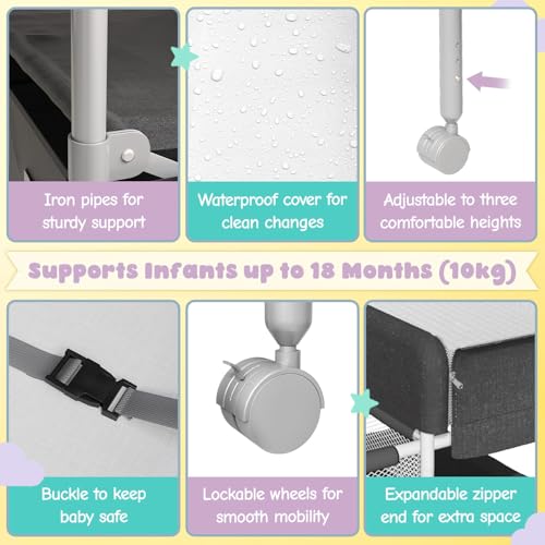 Image of Baby Changing Table Black with Storage - Collapsible Baby Diaper Changing Station with Toy Holder, Baskets - Diaper Changing Table for Small Spaces, Portable Changing Table for Baby