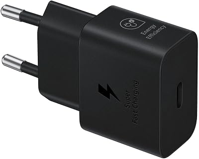 Samsung Caricabatterie USB Type-C Super Fast Charging 25W EP-T2510NBEGEU (senza Cavo), caricatore originale Samsung, porta USB-C, Nero