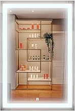 Espelho jateado lapidado decorativo Retangular 80x90cm luz botão touch Screen Dimerisável luxo Iluminado + Pendurador E Fonte - Led quente, neutro ou frio (Led Frio 6000k)