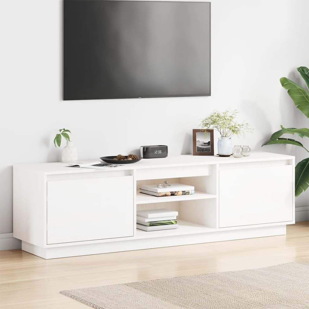 Szafka pod telewizor, biała, 140 x 35 x 40 cm, sosna z litego drewna, stojak pod telewizor do salonu, pokoju rozrywkowego, biura, nowoczesna jednostka rozrywkowa