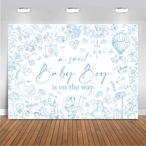 Fondo para Baby Shower azul 7x5 pies Mocsicka miniatura 1