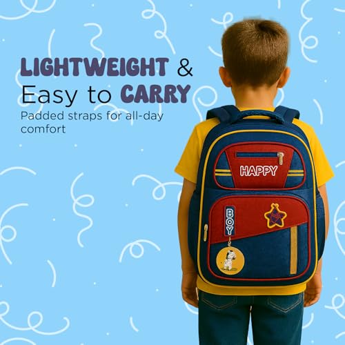 Image of School Bag for Kids Boys & Girls 5-10 Years - Cute Cartoon Dinosaur Backpack Large Capacity Waterproof School Bag with Bottle Pocket Multi-Compartment Lightweight Bag for Nursery & Primary