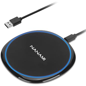 NANAMI Wireless Charger, Qi Certified, 15W Output, USB, Type-C Port, Ultra Thin, Just Place Charger