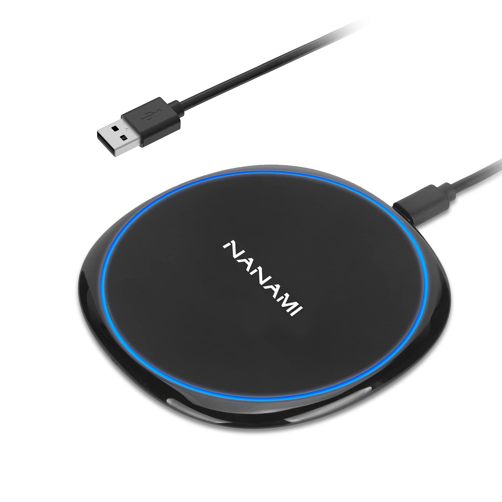 NANAMI ワイヤレス充電器 Qi認証 15W出力 USB Type-C ポート 超薄型 置くだけ充電器 | iPhone 18/17/16/15/14/13/12シリーズ/SE第3世代/11/X/XR/8 AirPods Pro(Pro3/Pro2)/4 Galaxy S26/S25/S24/S23(Ultra) Pixel 各機種対応 敬老の日ギフト 黑