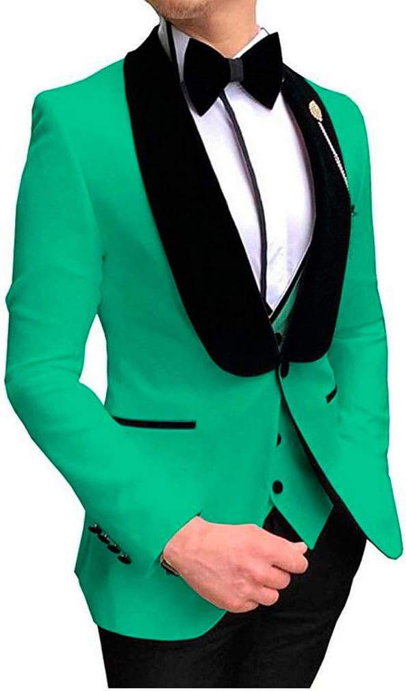 3 PC Shawl Lapel Men Suits for Wedding Regular Fit One Button Prom Tuxedos Jacket Vest Pants