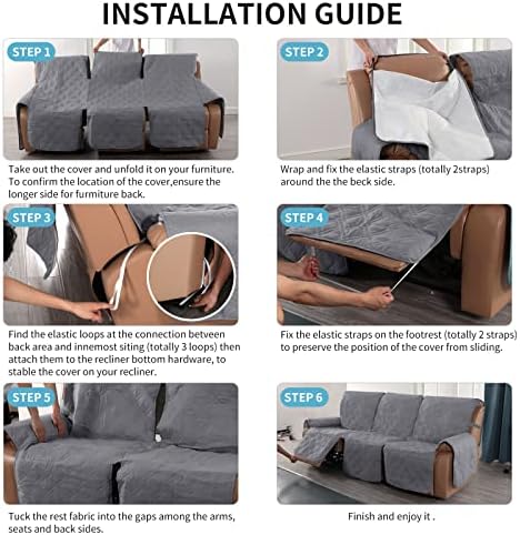 3 Seat Recliner Sofa Cover,Waterproof Recliner Slipcover Non Slip One Piece Sofa Cover,Cover for Reclining Couch with Elastic Straps,Washable Recliner Sofa Cover Furniture Protector(Dark Grey,Large