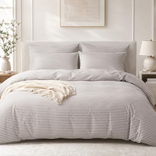Image of Grace Stripe Single Duvet Cover Set - Premium Microfiber Reversible Duvet Cover Single (135 x 200 cm) 2 PCs - Ultrasoft Hypoallergenic Quilt Cover Set Non Iron Luxury Bedding Sets With Zipper Closure