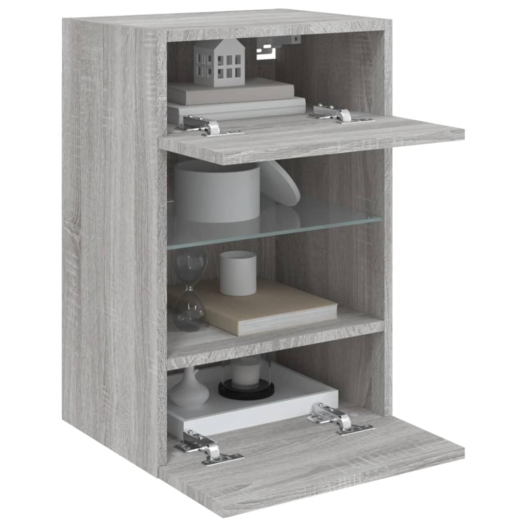 Homgoday TV-Wandschränke mit LED-Leuchten 2 STK. Schrankwand Fernsehschrank mit viel Stauraum, Anbauwand Wandmontage TV Möbel für Wohnzimmer Schlafzimmer Grau Sonoma
