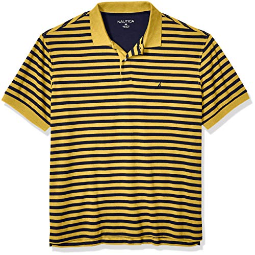Nautica Men's Tall Classic Fit Short Sleeve 100% Cotton Stripe Soft Polo Shirt, Mustard Field, 3X Big