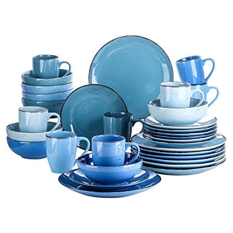 Kombiservice Set, vancasso NAVIA Geschirrset aus Steingut, 32 teiliges Tafelservice Set, Vintage Aussehen, Natur Design für 8 Personen Cover