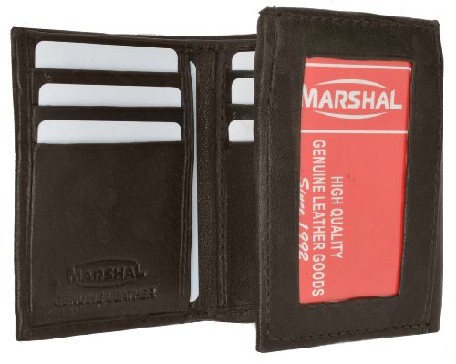 MARSHAL Cowhide Leather Trifold wallet with Front Id Window for Men2