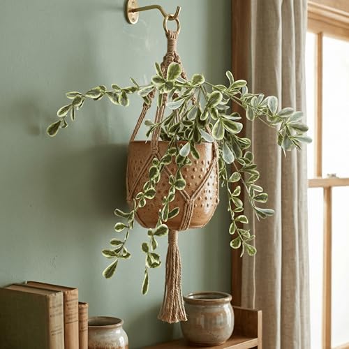 Image of Dekorly 2 Pack Artificial Plants Artificial Hanging Plants Faux Eucalyptus Leaf Greenery Fake Hanging Eucalyptus Plant (Green) (1, White and Green)
