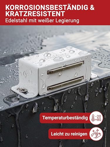 LouMaxx Magnetschnäpper stark - Haltekraft 4kg - 4er Set in Weiß – Türmagnet -Schrankmagnet – Möbelmagnete – Tuer Magnetverschluss Edelstahl– Magnethalter Schranktür