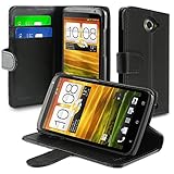 Insten Leather Case with Credit Card Wallet for HTC ONE X - Retail Packaging - Black