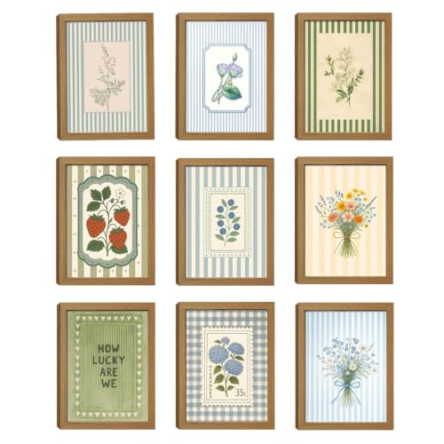 Scvyrk Vertical Striped Floral Series Wall Art Poster Set of 9, 8x10inch